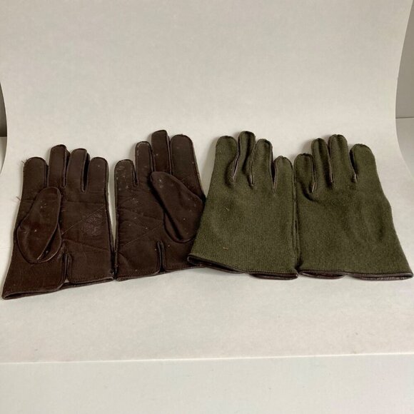 Vintage Lot 2 Pairs European Military Gloves Leather Wool - Picture 1 of 7
